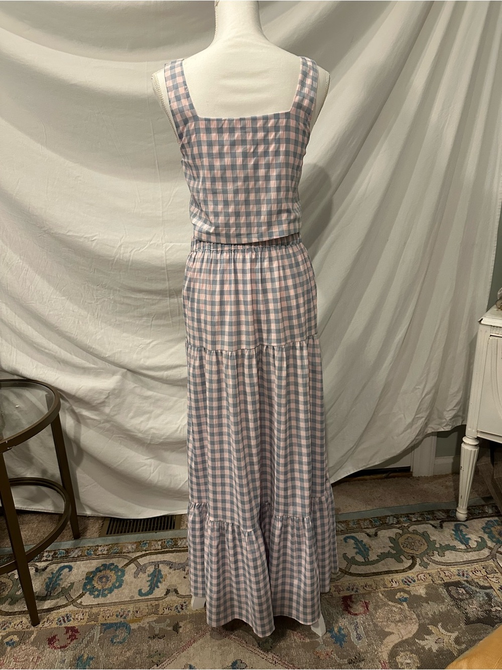 Buddy Love Pink and Gray Gingham Maxi Skirt Set - Picture 3 of 9